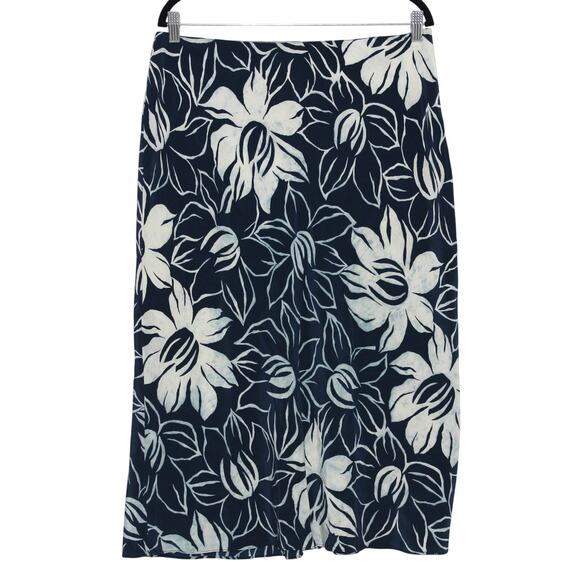 Jones New York 100% Silk Midi Slip Skirt Size 14 Blue Floral - Picture 2 of 9